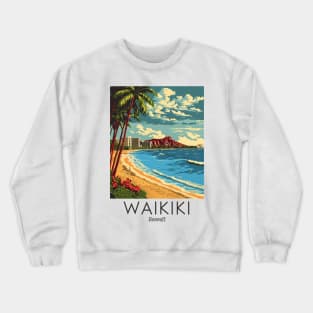 A Vintage Travel Illustration of Waikiki - Hawaii Crewneck Sweatshirt